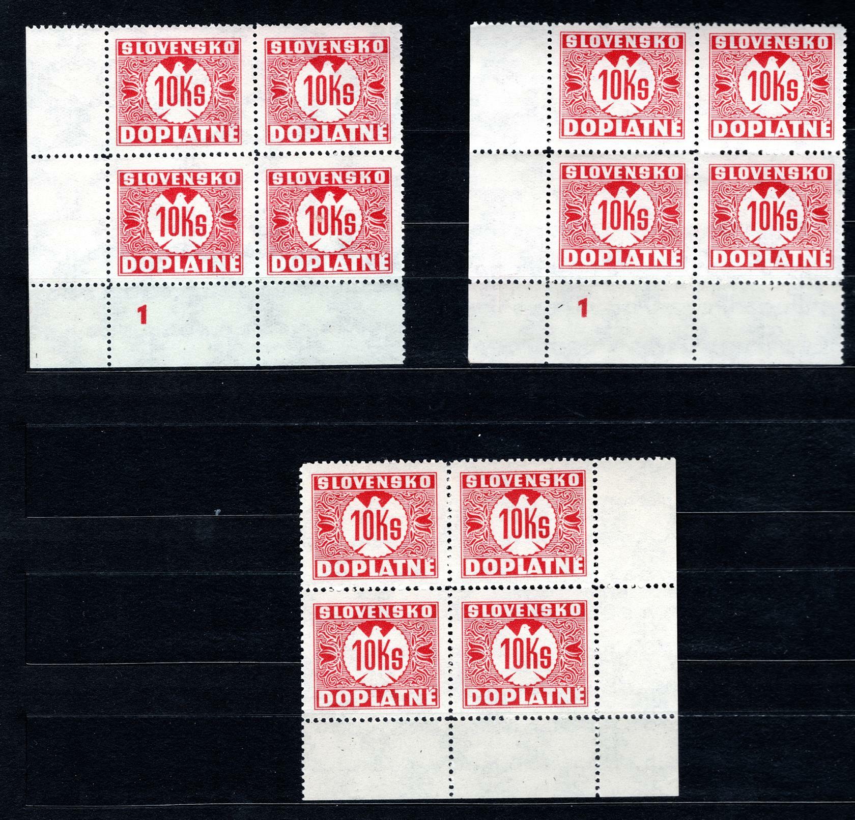 Sy. D8Y, Postage due Holubice 1 K red, lower left corner 4 blocks, ...