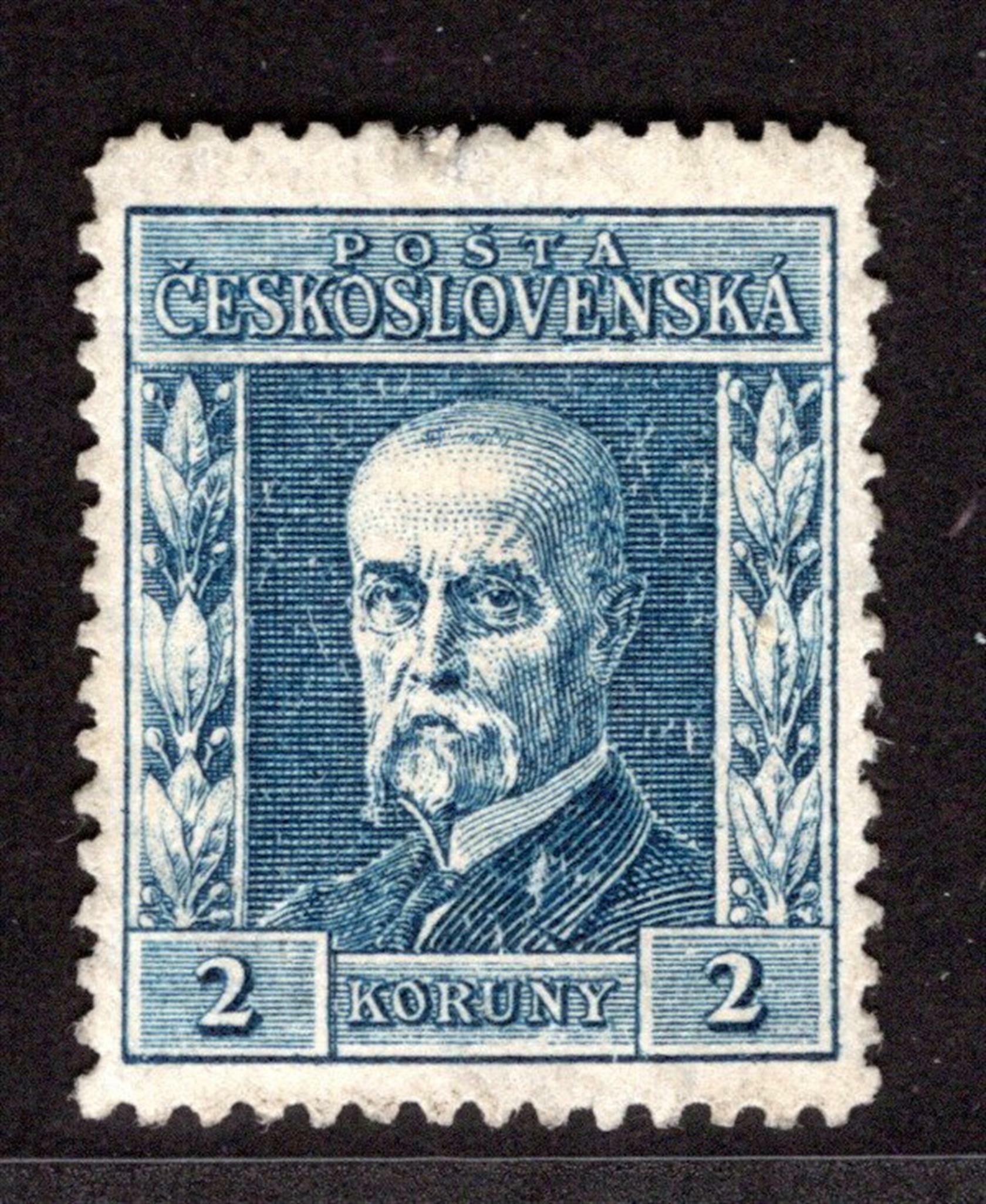 195, P2, type II, ŘZ 13 3/4, TGM, vertical watermark, blue 2 Kč, ...