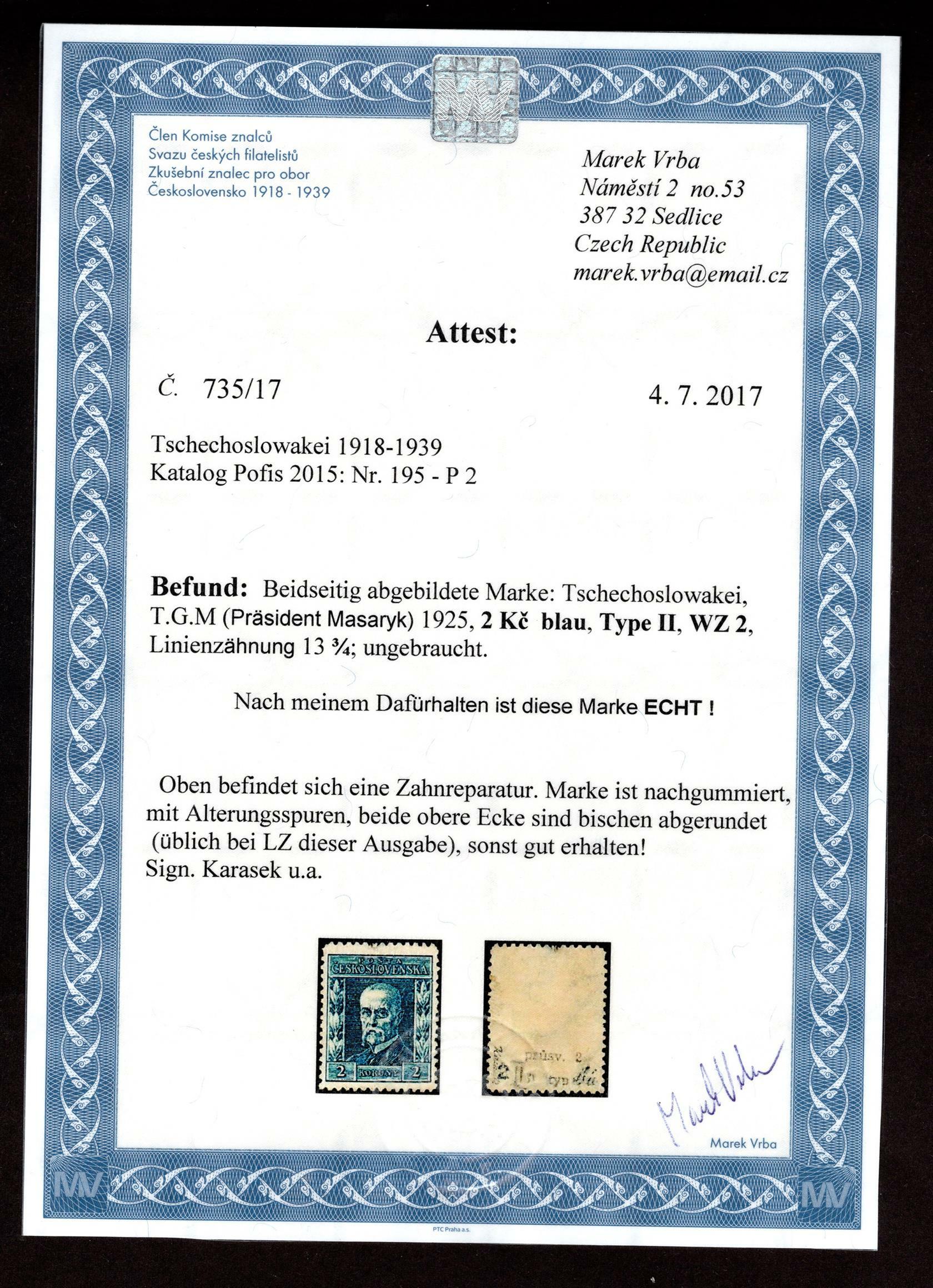 Image 2 for lot number 3546 for Filatelie Flaska 61. Auktion