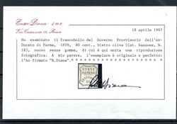 Italy/Parma 1859, stamp 80 C without gum, Diena certificate, catalog ...