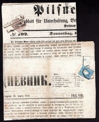 Austria 1858 Ferch.16a, FJ I. 1.05kr (hell)blau on the newspaper ...