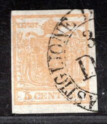 Lombardy - Mi. 1, overprint + watermark on the edge, state emblem, ...