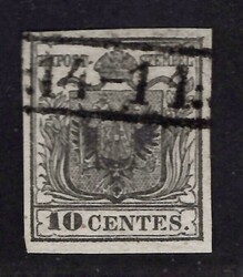 2 XI, 10 Centes black, handmade paper type I, overprint