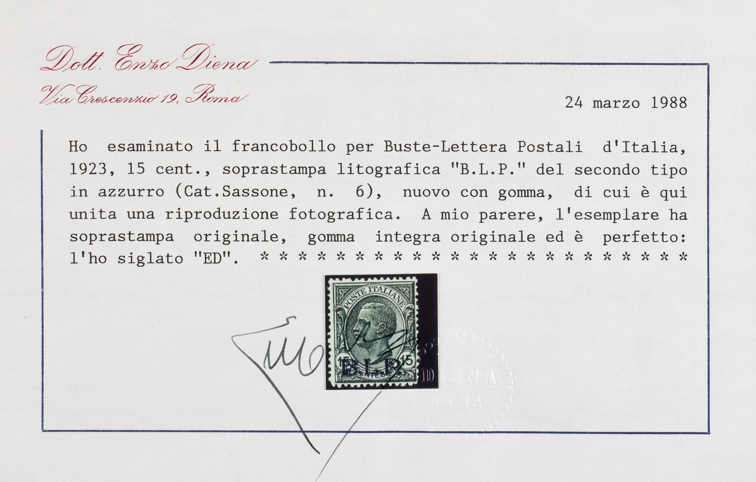 Image 1 for lot number 170 for Wannenes Philately - Auction 588