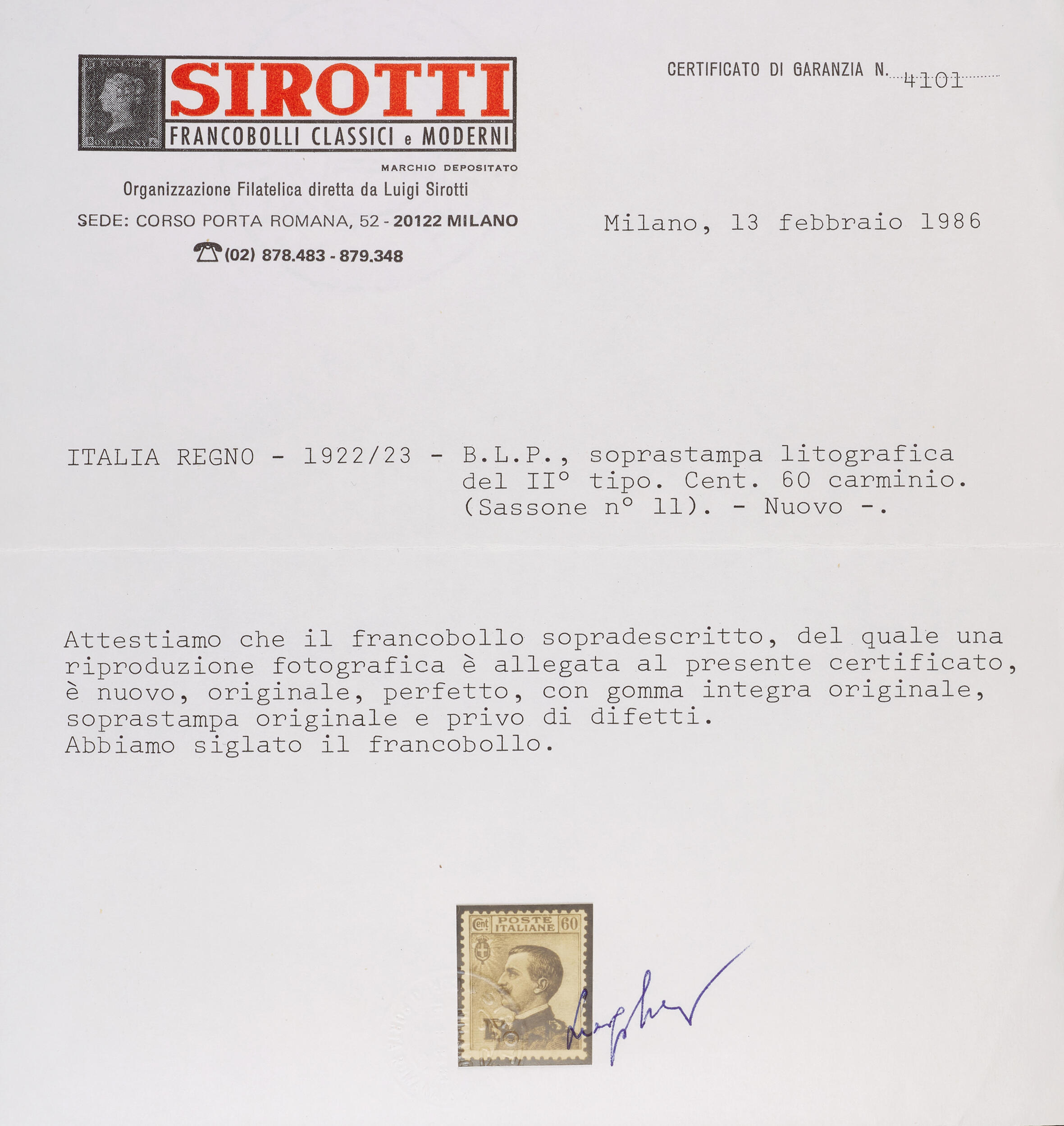 Image 3 for lot number 170 for Wannenes Philately - Auction 588