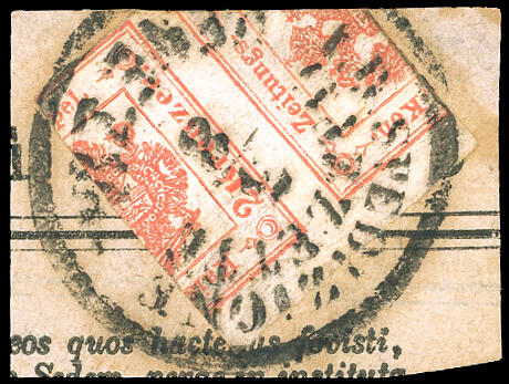 1859. 2 kr. vermiglio con frazionamento orizzontale superiore e ...