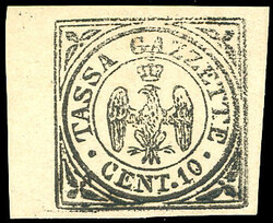 1859 - 10 c. nero nuovo con gomma originale, filetto orizzontale di ...