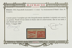 1926. Prima emissione 1 L. rosso nuovo con gomma originale. Molto ...