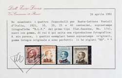 1921. Prima emissione. La serie di quattro valori nuovi con gomma ...