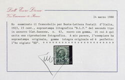 1922/23. Seconda emissione. La serie di otto valori nuovi con gomma ...