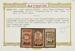 1922. Non emessi. VI centenario di Dante. La serie di tre valori ...