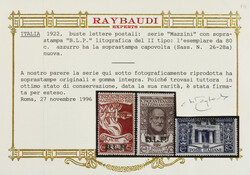 1922. Non emessi. Cinquantenario di Giuseppe Mazzini. La serie di tre ...