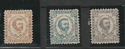 1874, definitives, 10, 15, 25 cents "I issue", lightly hinged, very ...