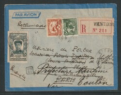 1939, registered airmail from Vientiane to Paris, then re addressed ...