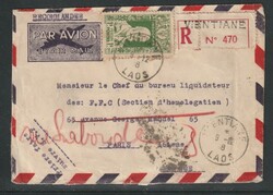 1946, registered airmail cover form Vientiane to Paris,interesting ...