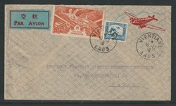 1946, commercial airmail from Vientiane to Paris, with transit ...