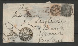 1860, cover to England franked with 2 Annas and 4 A. black cancelled ...
