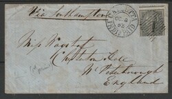 1862, cover from Calcutta to Peterborough, franked with 4 anna black ...