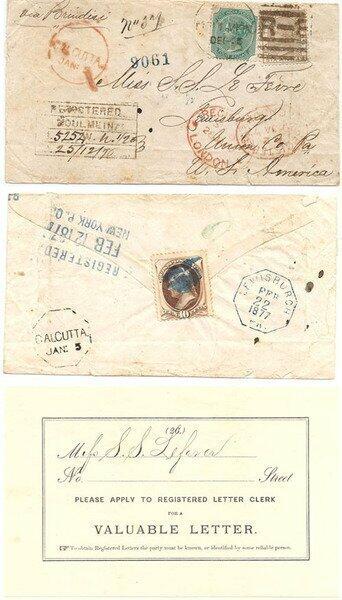 Burma – United States 1876 Incoming from Moulmein Registered ...