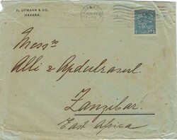 Zanzibar 1916 Incoming Envelope ex Habana Cuba Bearing 5c Adhesive ...