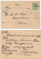 Gold Coast 1892 Odumasie ½d Postal Card H&amp;G 2 Sent to Basel ...