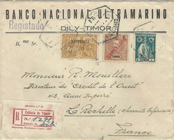 Timor 1930 Dily Corner Envelope Sent Registered to La Rochelle, ...