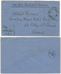 Boer War 1901 Post Office 5 OHMS Envelope from a member W. E. Wilton ...