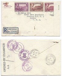 Montserrat 1942 G.P.O. Plymouth Envelope Registered &amp; Censored ...
