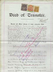 Rhodesia 1903 Salisbury Deed of Transfer Bearing £1, 5/-, 1/- ...
