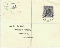 Cook Islands 1938 Rarotonga Envelope Sent Registered to Australia via ...