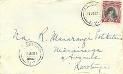 Cook Islands 1937 Manihiki Envelope Internally Sent to Avarua, ...