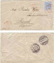 Gold Coast 1897 Abokobi Envelope Single Letter Rate Sent to Zurich, ...