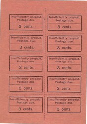 Zanzibar Mint NH No Gum as Issued 3¢ Postage Dues SG D3 Block of Ten ...