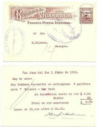 Nicaragua 1915 San Juan Del Sur 1c on 4c Revalued Postal Card H&amp;G ...