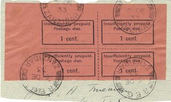 Zanzibar 1933 Zanzibar 1¢ Postage Due Block of Four Used on Piece, ...