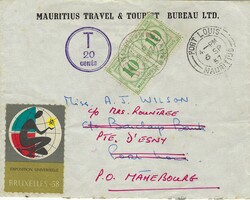Mauritius 1957 Port Louis Corner Unpaid Envelope Displaying ...