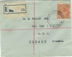 Norfolk Island 1923 Norfolk Island Envelope Registered Sent to Hobart ...