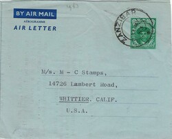 Zanzibar 1963 Zanzibar 50¢ Postal Airletter H&amp;G F7 Commercially ...