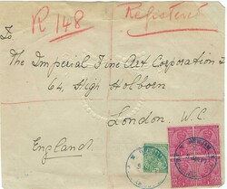 India Used Abroad 1917 Henjam [Persia] FRONT ONLY Sent Registered to ...