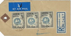 Aden 1961 Harbour Parcel Tag Sent Registered Airmail Bearing Pair & ...