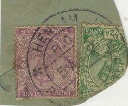 India Used Abroad 1921 Henjam [Persia] 2as &amp; Portion of ½a ...