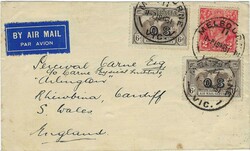 Australia 1931 Melbourne Envelope Sent via Airmail to Cardiff, S. ...