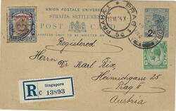 Malaya 1914 Singapore “2”/3¢ Postal Card H&amp;G 9a Sent ...