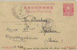 Japan / India Used Abroad 1919 Tokio 4sen Postal card Sent to Ispahan ...
