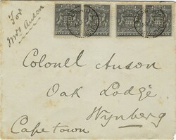Rhodesia 1895 Bulawayo Envelope Sent to Wynberg, Cape Town Bearing ...