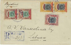 Brunei 1907 Brunei Envelope Sent Registered to Nearby Labuan Bearing ...