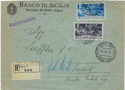 Rhodes 1930 Rhodes Bank Corner Envelope Sent Registered to Trieste ...