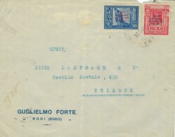 Rhodes 1931 Rhodes Corner Envelope Sent to Trieste Bearing 30¢, 20¢ ...