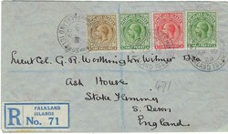 Falkland Islands 1929 Fox Bay Envelope Sent Registered to Stoke ...
