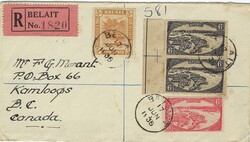 Brunei 1936 Belait Envelope Sent Registered to Kamloops, Canada ...